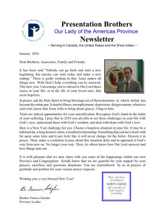 Presentation Brothers  Our Lady of the Americas Province Newsletter ~ Serving in Canada, the United