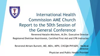 International Health  Commission AME Church  Report to the 50th Session of  the General Conference