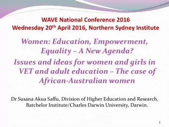 Issues and ideas for women and girls in VET and adult education  The case of African-Australian