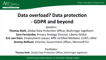 Click to add title  Speakers: Thomas Roth , Global Data Protec.on Officer, Boehringer Ingelheim