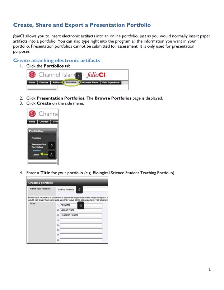 create share and export a presentation portfolio