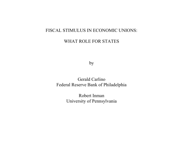 fiscal stimulus in economic unions what role for states