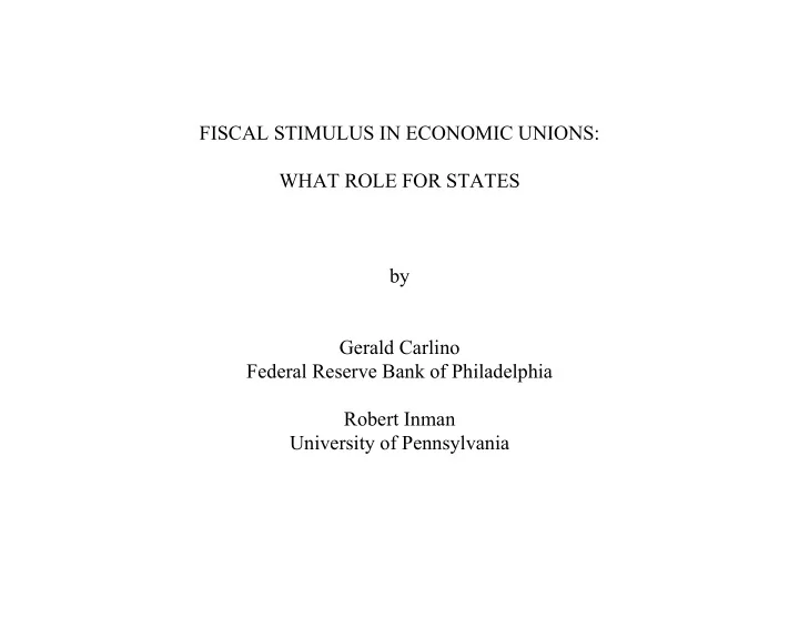 fiscal stimulus in economic unions what role for states