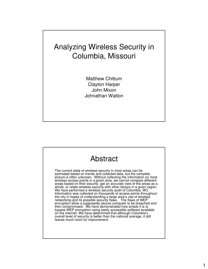 analyzing wireless security in columbia missouri