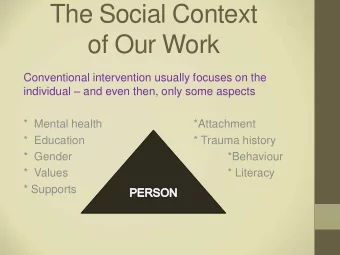 The Social Context  of Our Work  Conventional intervention usually focuses on the individual