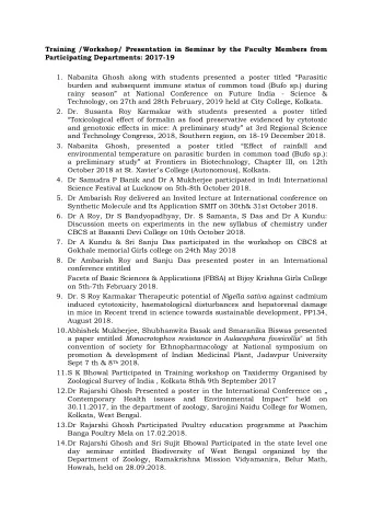 Training /Workshop/ Presentation in Seminar by the Faculty Members from  Participating Departments: