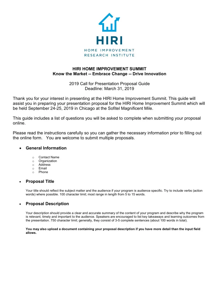 hiri home improvement summit know the market embrace