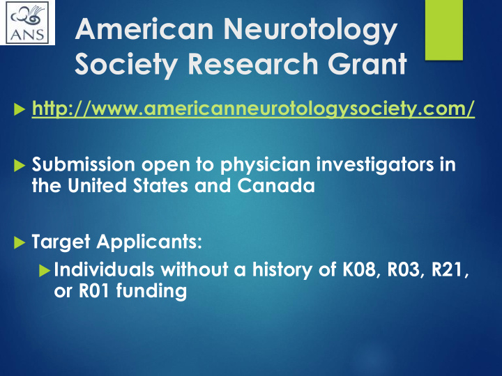 american neurotology society research grant