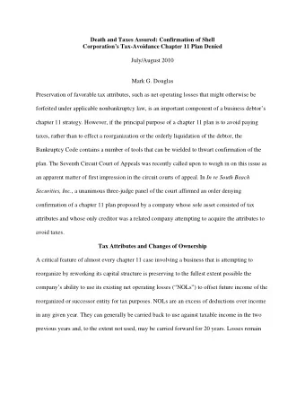 Death and Taxes Assured: Confirmation of Shell Corporations Tax-Avoidance Chapter 11 Plan Denied