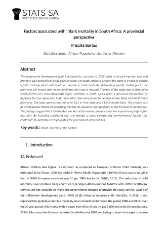 Factors a  associated wit  ith i  infant m  mortalit  ity i  in S  South A  Africa: A  A provin