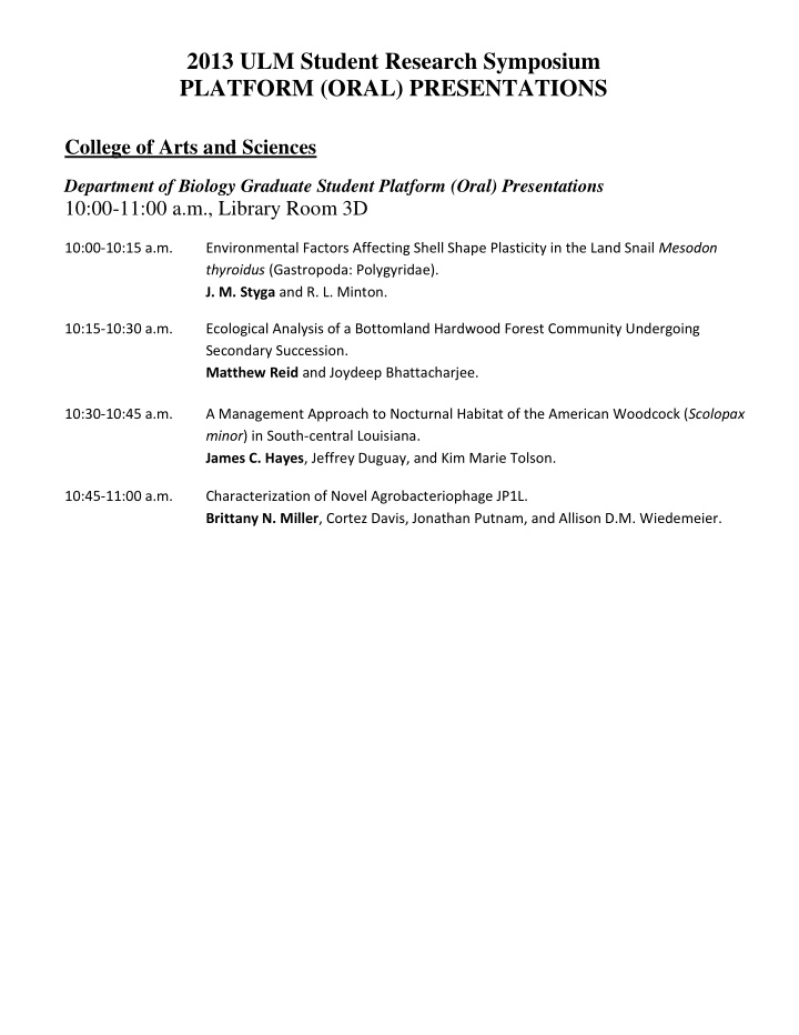 2013 ulm student research symposium platform oral