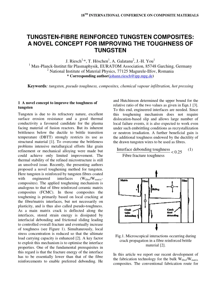 tungsten fibre reinforced tungsten composites a novel
