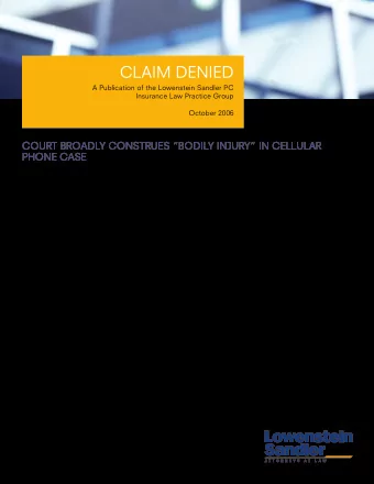 CLAIM DENIED  A Publication of the Lowenstein Sandler PC  Insurance Law Practice Group  October