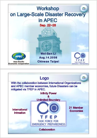 Workshop  Workshop  on Large  on Large-  -Scale Disaster Recovery  Scale Disaster Recovery  i  i