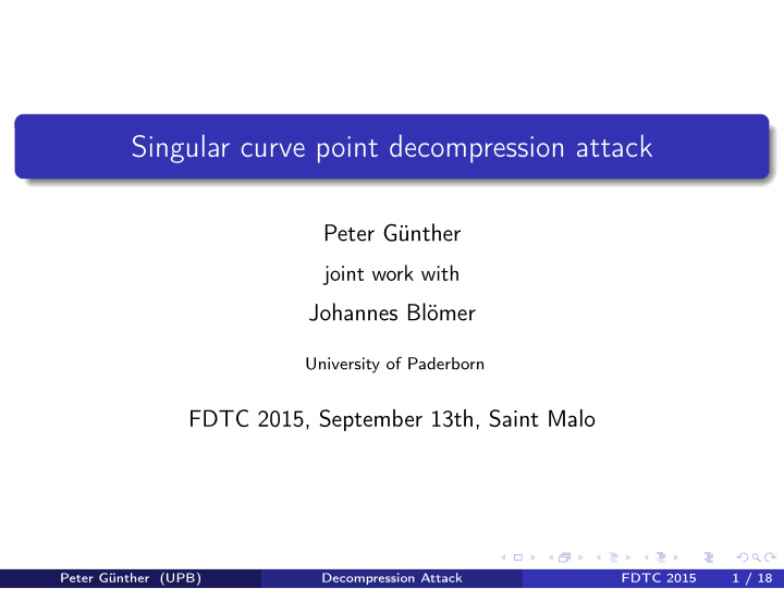 singular curve point decompression attack