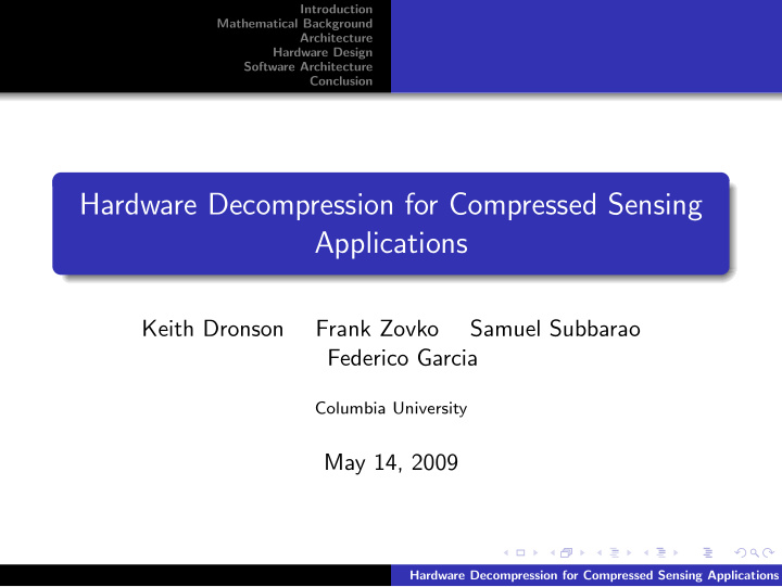 hardware decompression for compressed sensing applications