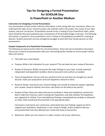 Tips for Designing a Formal Presentation  for SCHOLAR Day:  In PowerPoint or Another Medium