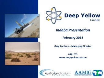 Deep Yellow  Limited  Indaba Presentation  February 2013 Greg Cochran  Managing Director  ASX: