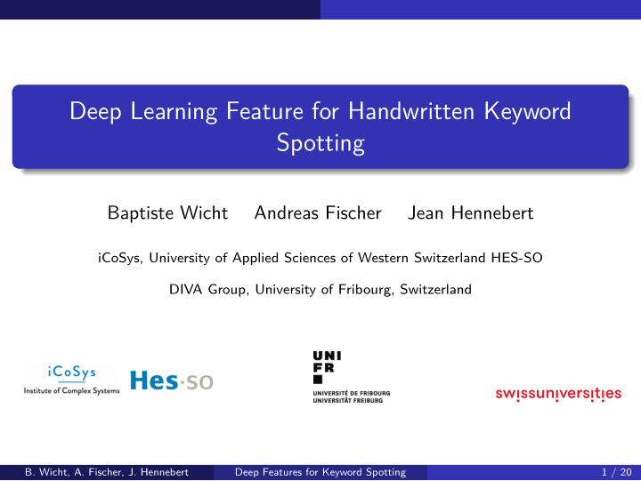 deep learning feature for handwritten keyword spotting