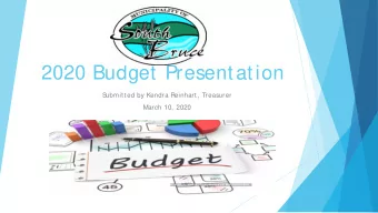 2020 Budget Presentation  S  ubmitted by Kendra Reinhart, Treasurer  March 10, 2020  Budget S