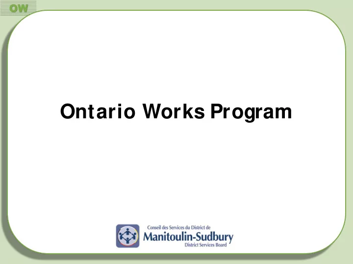 ontario works program ontario works