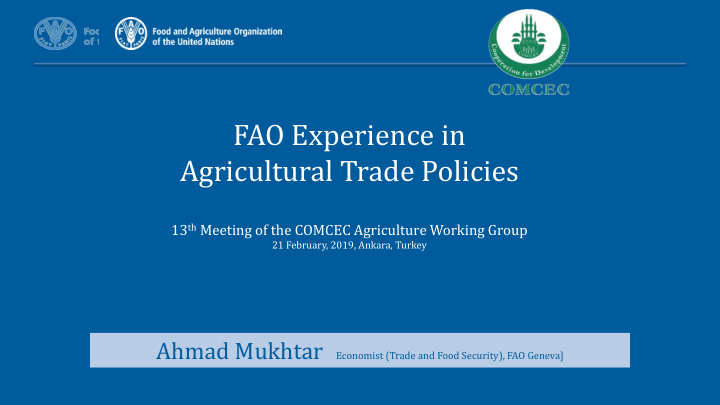 fao experience in agricultural trade policies