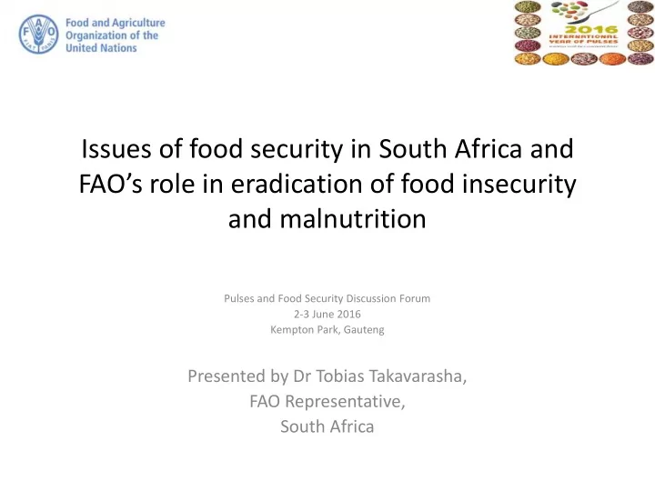 issues of food security in south africa and fao s role in
