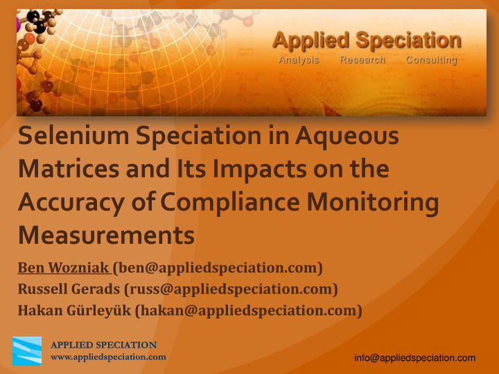 selenium speciation in aqueous matrices and its impacts