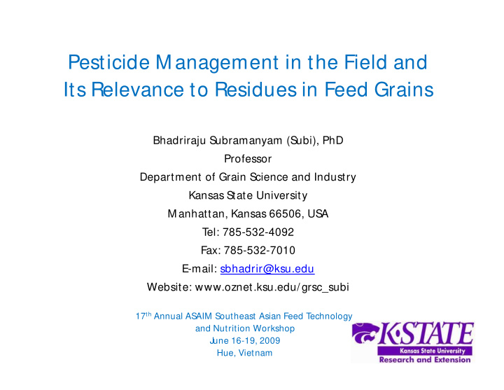 pesticide m anagement in the field and its relevance to