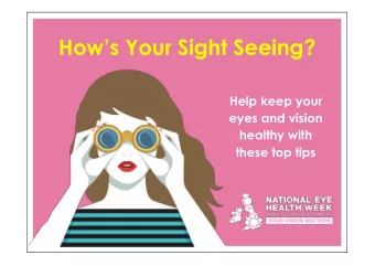 Hows Your Sight Seeing?  Help keep your  eyes and vision  healthy with  these top tips  Eat Well