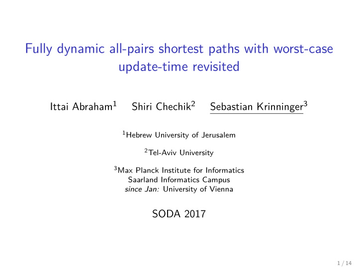 fully dynamic all pairs shortest paths with worst case