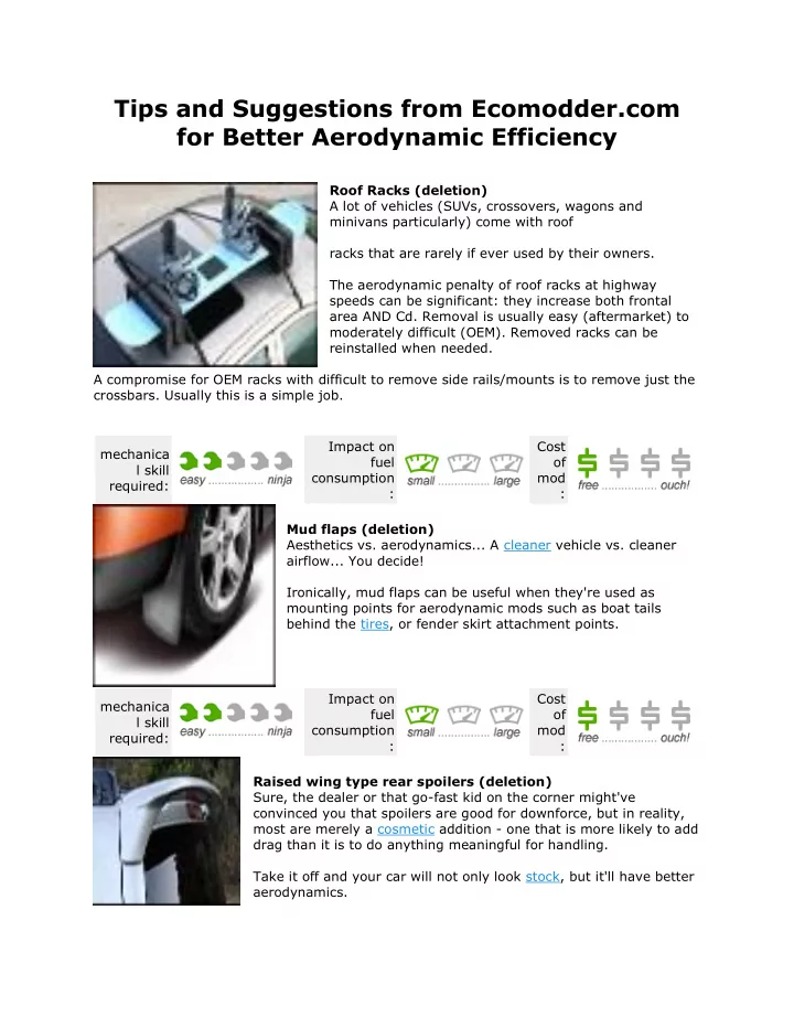 tips and suggestions from ecomodder com for better