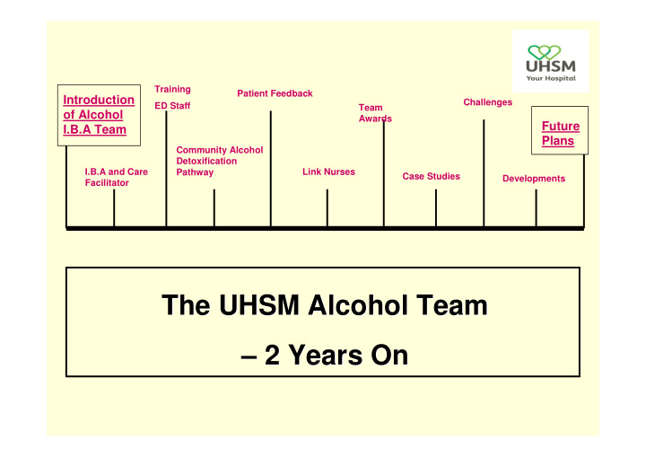 the uhsm alcohol team the uhsm alcohol team 2 years on 2