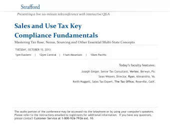 Compliance Fundamentals  Mastering Tax Base, Nexus, Sourcing and Other Essential Multi-State
