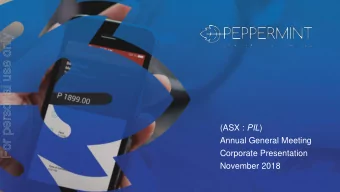 For personal use only (ASX : PIL )  Annual General Meeting  Corporate Presentation  November 2018