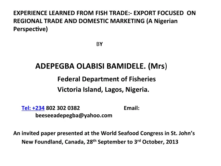 adepegba olabisi bamidele mrs federal department of