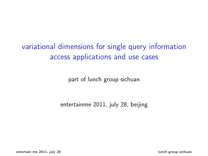 variational dimensions for single query information