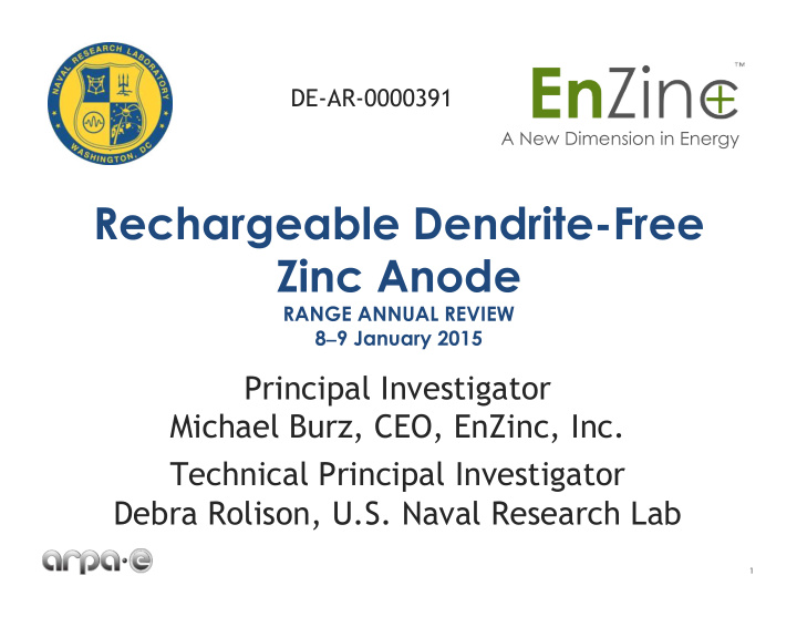 rechargeable dendrite free zinc anode