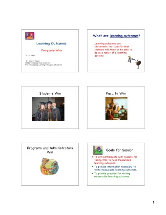 What are learning outcomes?  Learning Outcomes  Learning outcomes are  statements that specify what