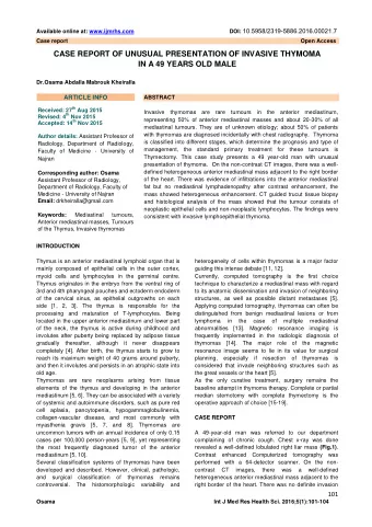 CASE REPORT OF UNUSUAL PRESENTATION OF INVASIVE THYMOMA  IN A 49 YEARS OLD MALE  Dr.Osama Abdalla