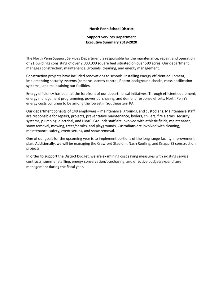 north penn school district support services department