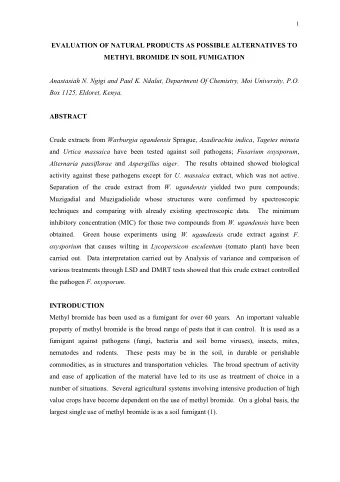 EVALUATION OF NATURAL PRODUCTS AS POSSIBLE ALTERNATIVES TO  METHYL BROMIDE IN SOIL FUMIGATION