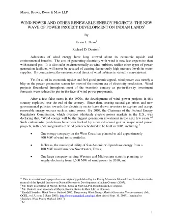 WIND POWER AND OTHER RENEWABLE ENERGY PROJECTS: THE NEW WAVE OF POWER PROJECT DEVELOPMENT ON INDIAN