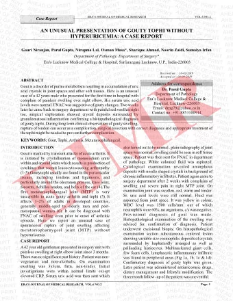 EJMR  DISCUSSION  ERAS JOURNAL OF MEDICAL RESEARCH,  VOL.6 NO.2  pseudogout are much smaller and