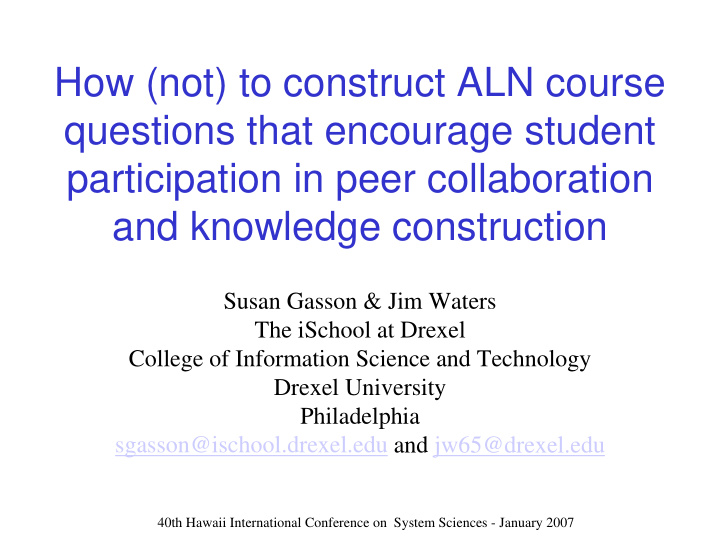 how not to construct aln course questions that encourage