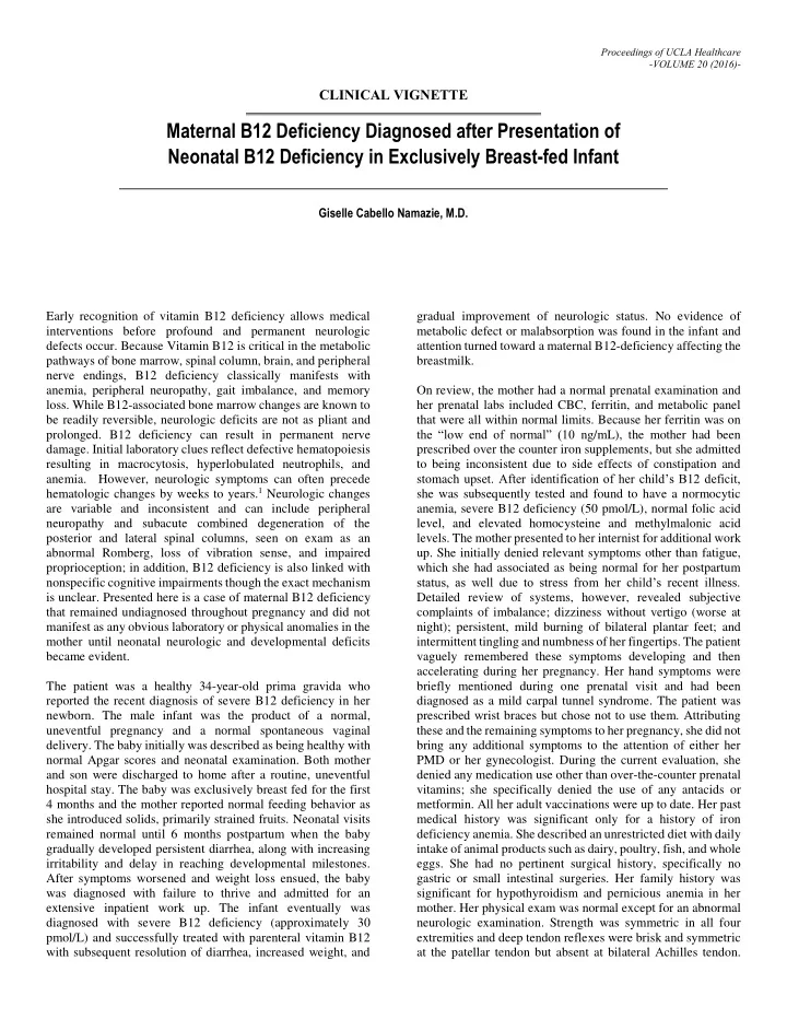 maternal b12 deficiency diagnosed after presentation of