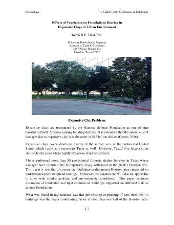 Effects of Vegetation on Foundations Bearing in  Expansive Clays in Urban Environment  Kenneth E.