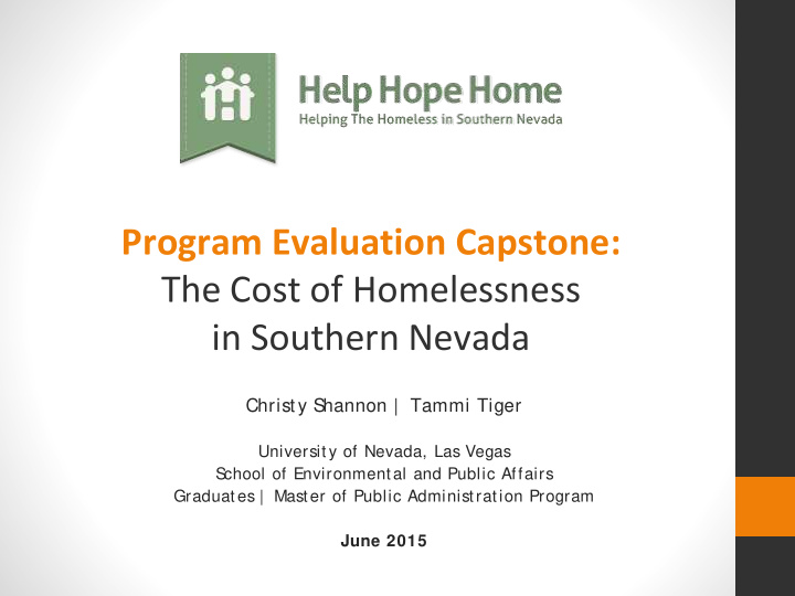 program evaluation capstone the cost of homelessness in