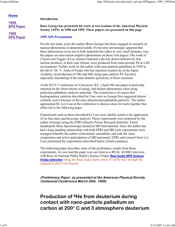 production of 4 he from deuterium during contact with