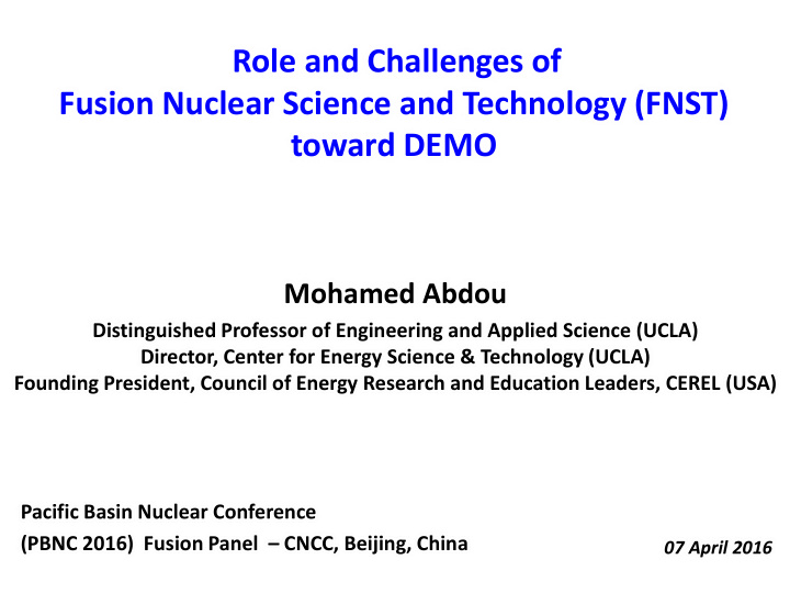 role and challenges of fusion nuclear science and